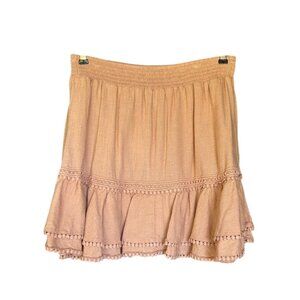 Express Womens Elastic Waist Ruffle Hem Skirt Peach‎ M